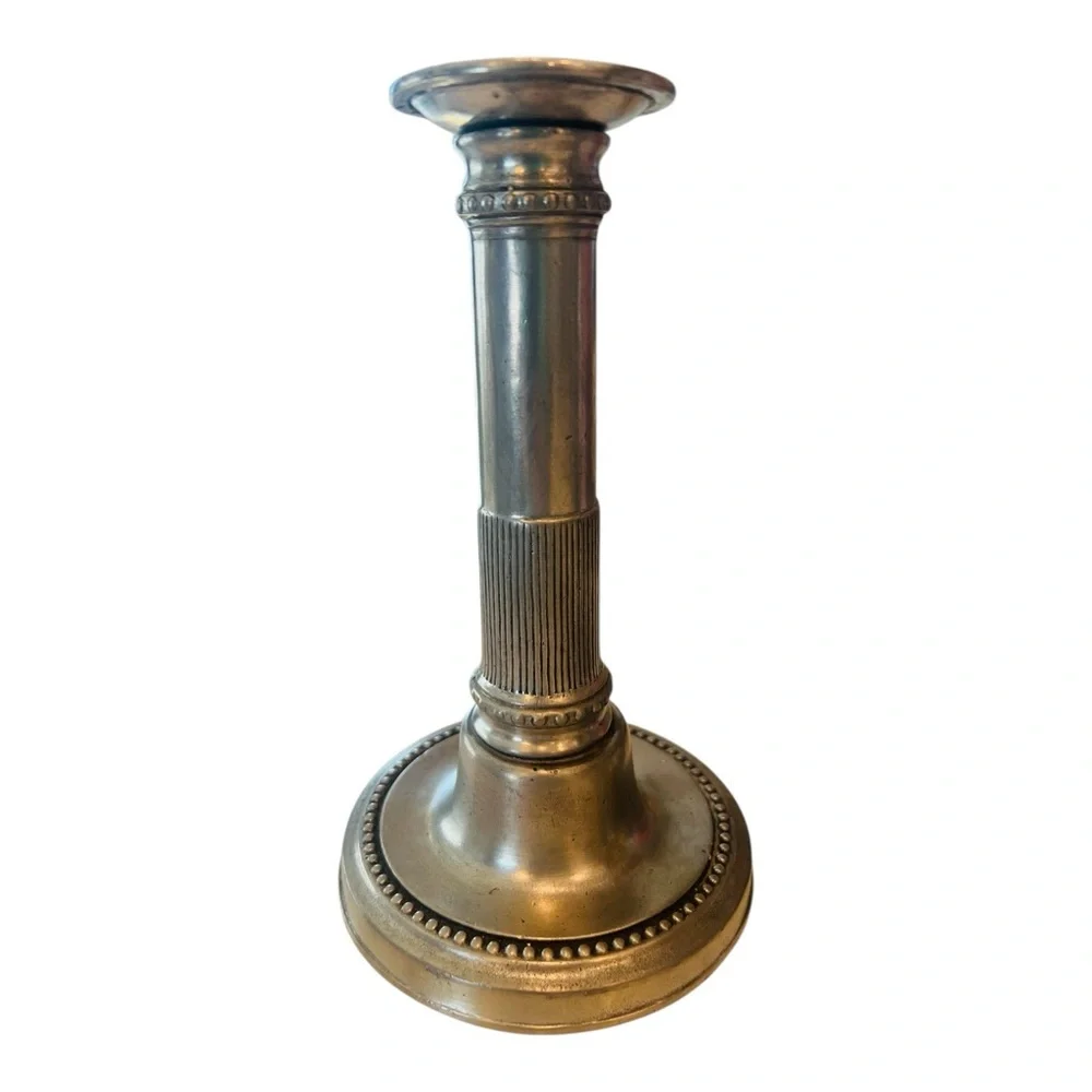 Vintage Costantini Italian Pewter Candlesticks Pair | Classic Beaded Base 8”